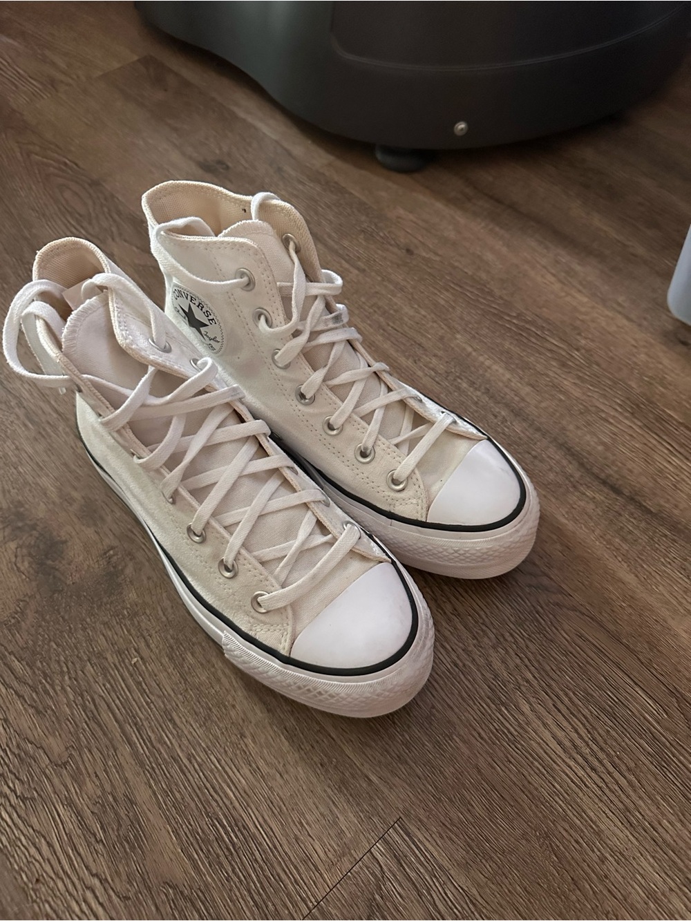 Converse High Top Sneakers in Off-White Canvas platform